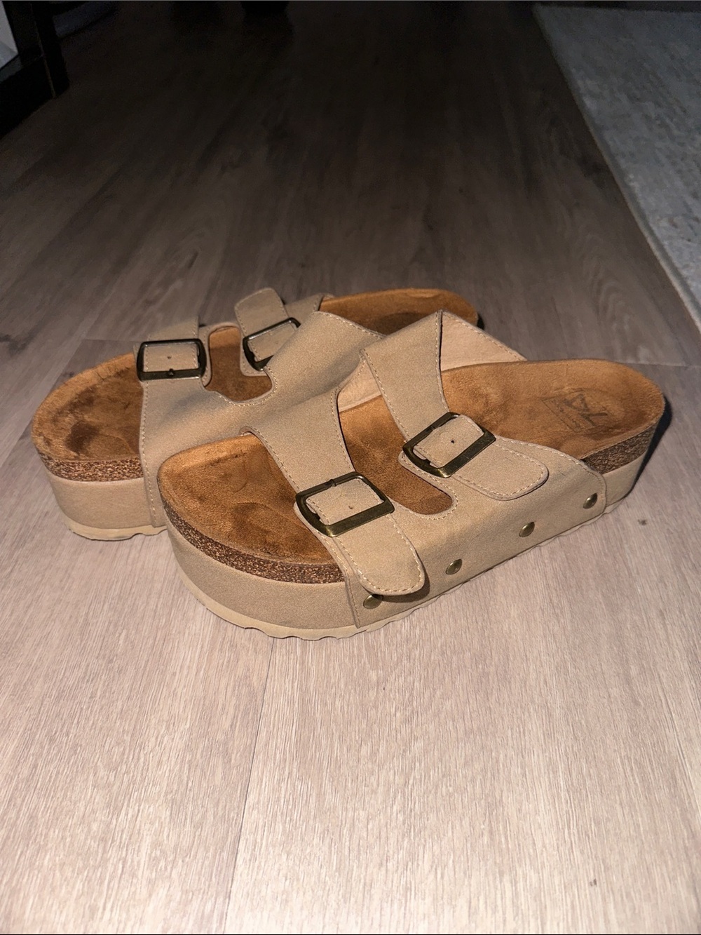 Dirty Laundry Tan Platform Slide Sandals with Double Buckles